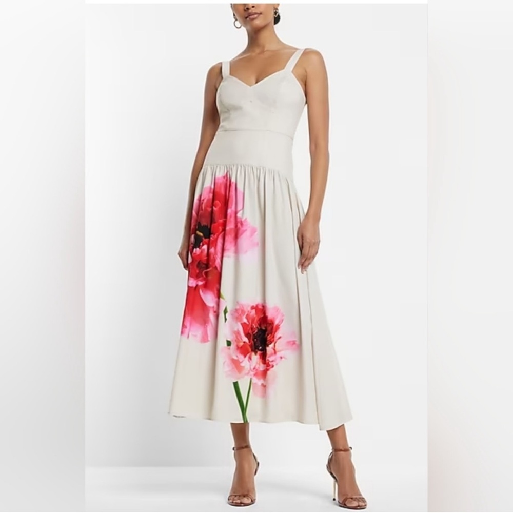 Express Cream V-Neck Sleeveless Midi Dress